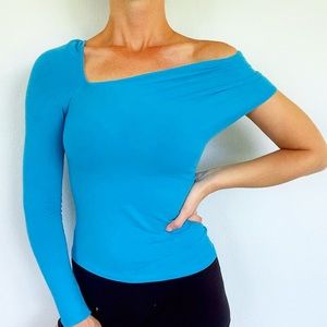 ZARA blue asymmetrical one shoulder long sleeve cotton top size small